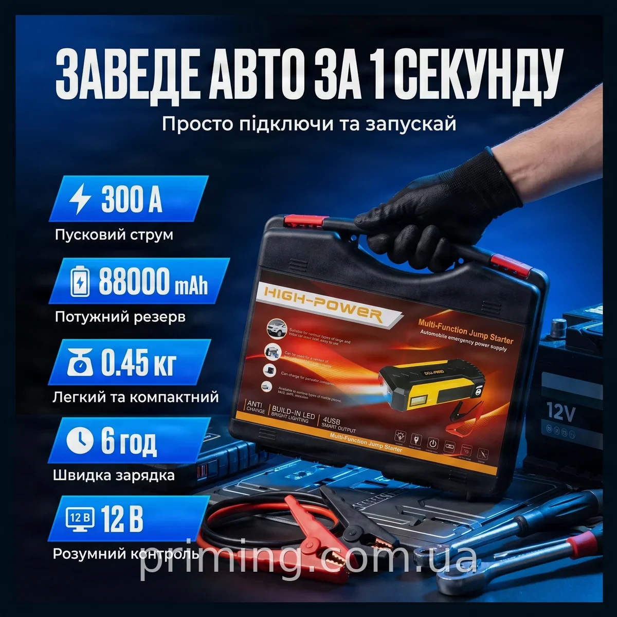 Пускозарядний пристрій Jump Starter JS19D 88000 мАг з дисплеєм, потужний акумуляторний бустер для авто