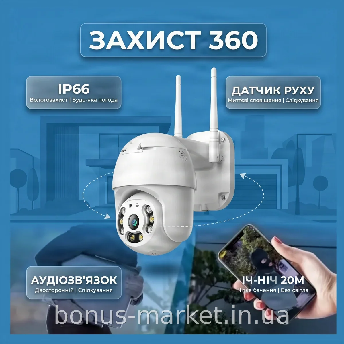 Уличная Wi-Fi камера видеонаблюдения поворотная 2 Мп IP66 с ночным видением и удаленным мониторингом