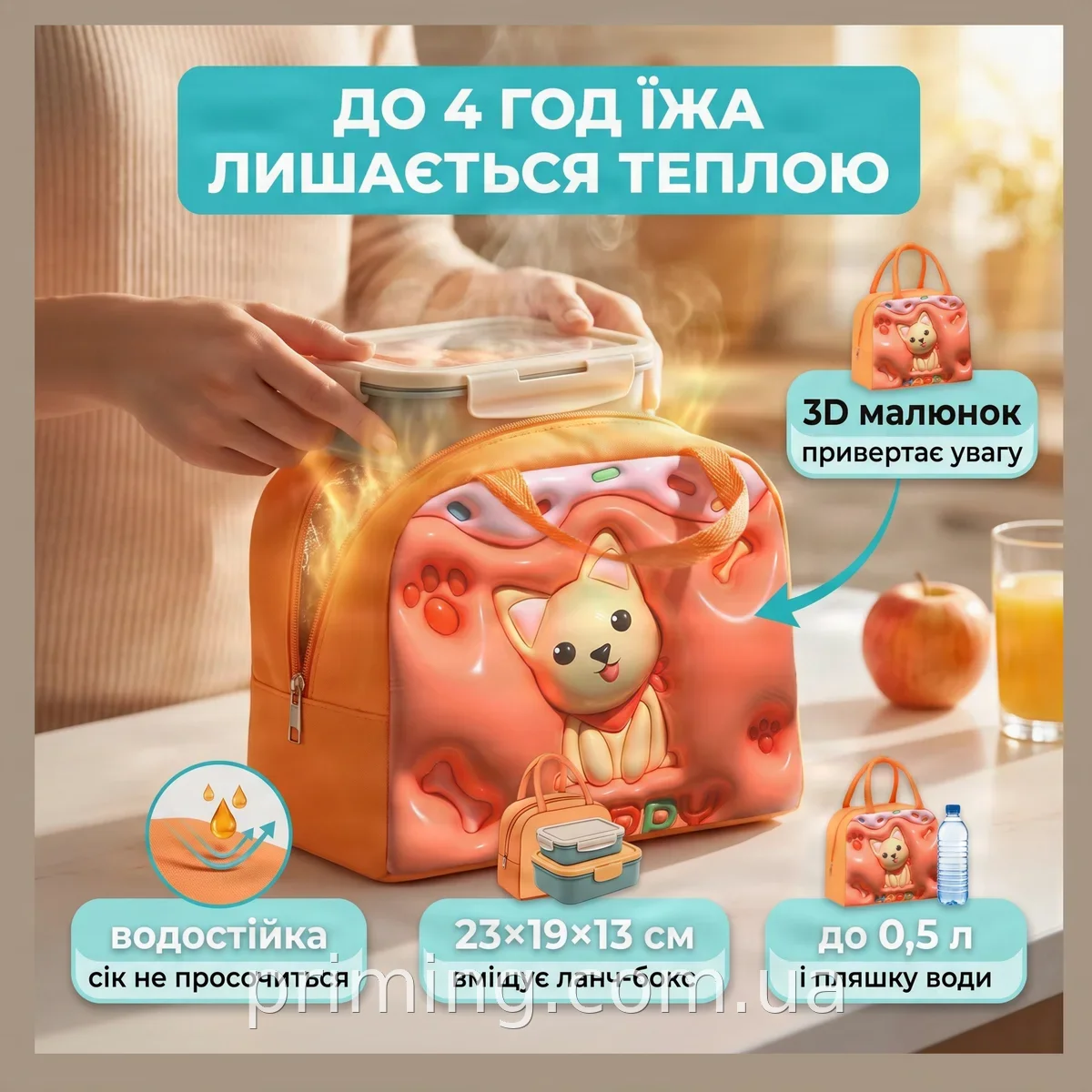 Детская термосумка для ланча многоразовая, портативная 3D для школы и пикника, водостойкая ткань Оксфорд