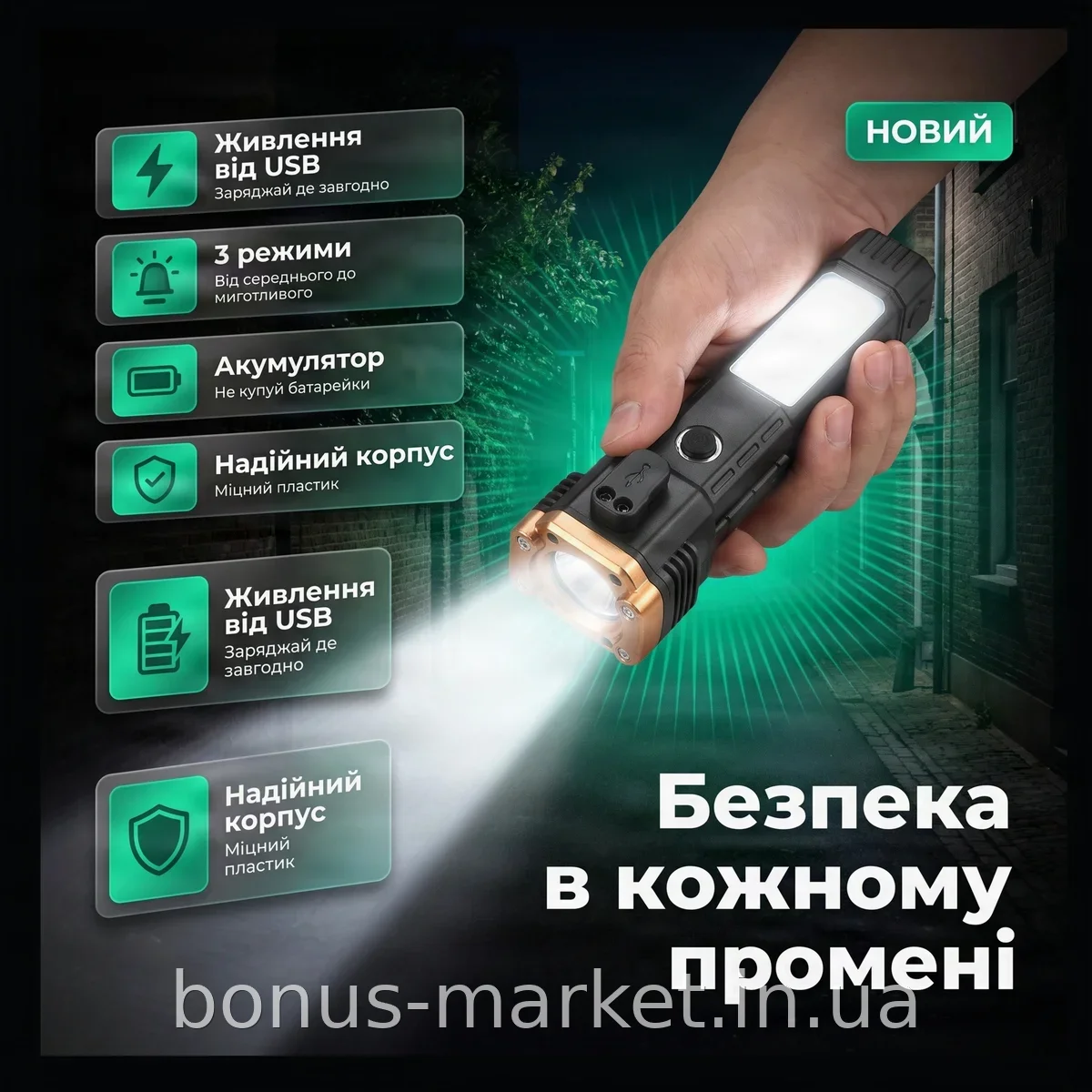 Ручной аккумуляторный светодиодный фонарь Police BL-S007 мощный с USB зарядкой, стеклобоем и стропорезом