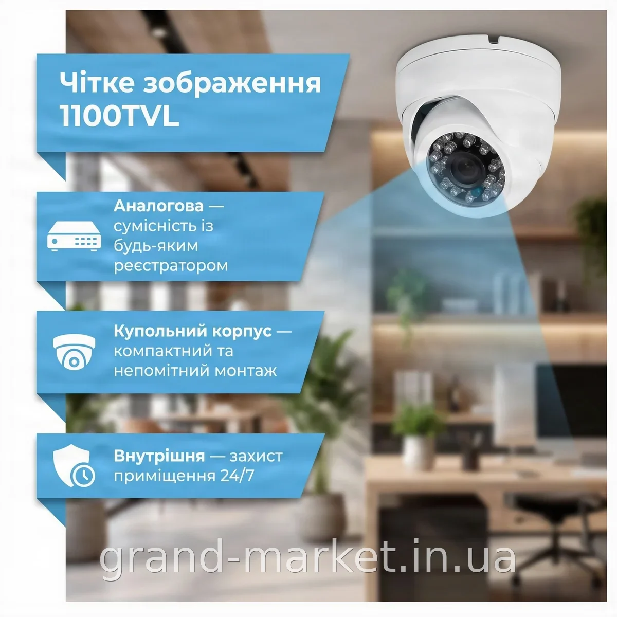 Провідна стельова міні-камера відеоспостереження MST-240 3.6мм 1100TVL біла купольна для дому та офісу