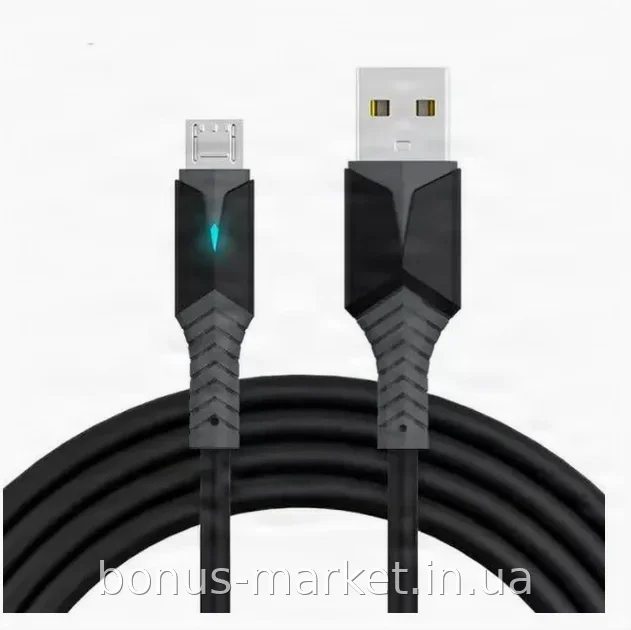 USB-кабель micro USB Konfulon DC37 1 м з LED-підсвіткою для заряджання та передачі даних, чорний