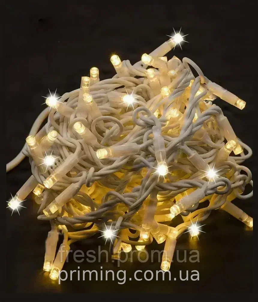 Світлодіодна гірлянда вулична нитка 300 LED теплий білий 7 м, три режими світіння, IP44 для дому та саду
