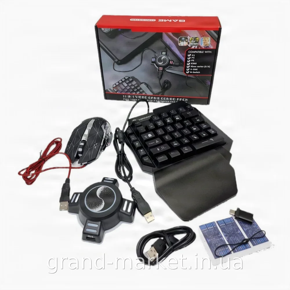 Игровой набор клавиатуры и мыши Hub Mix Pro 3 в 1, USB проводная мембранная, с подсветкой, разъем под наушники