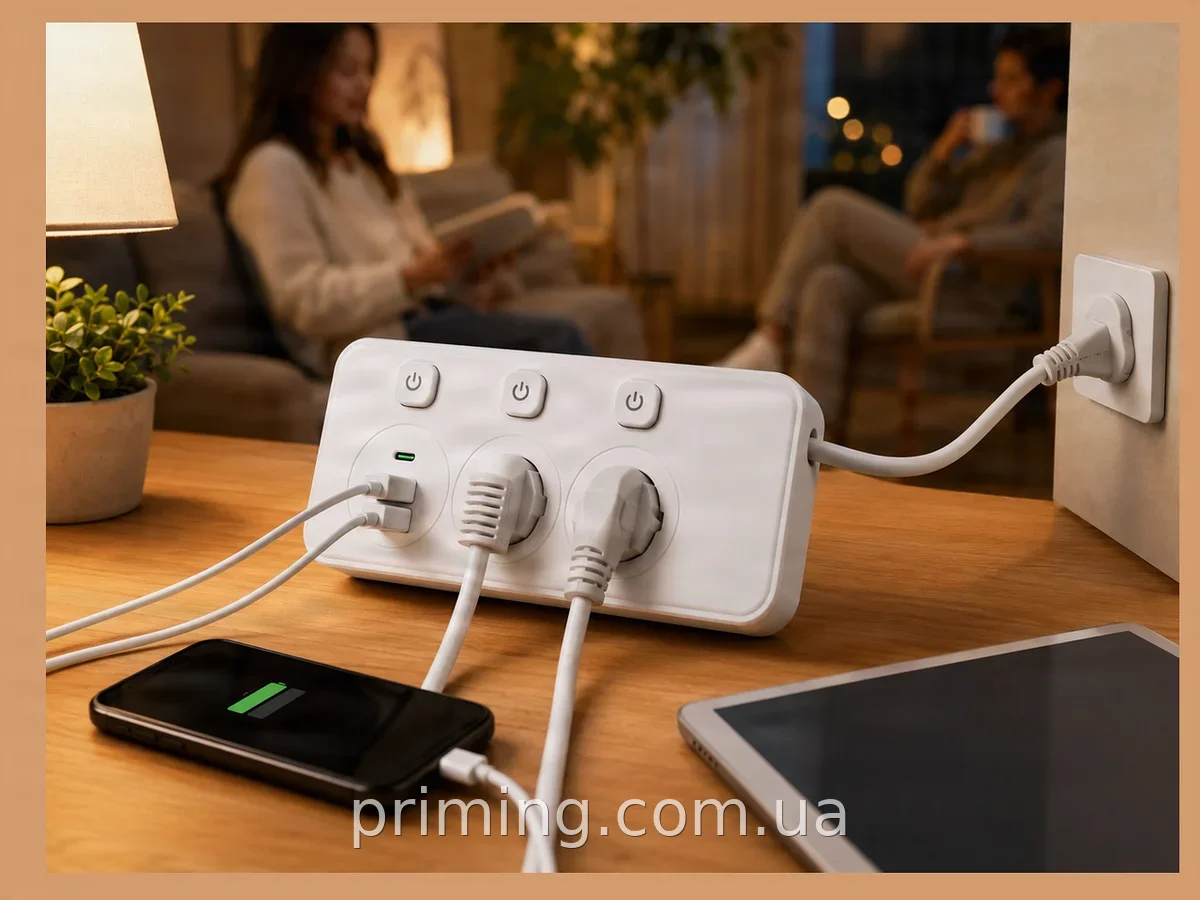 Сетевой удлинитель-разветвитель AND WL-6, 2 розетки + 3 USB порта, выключатель, 2500 Вт, белый