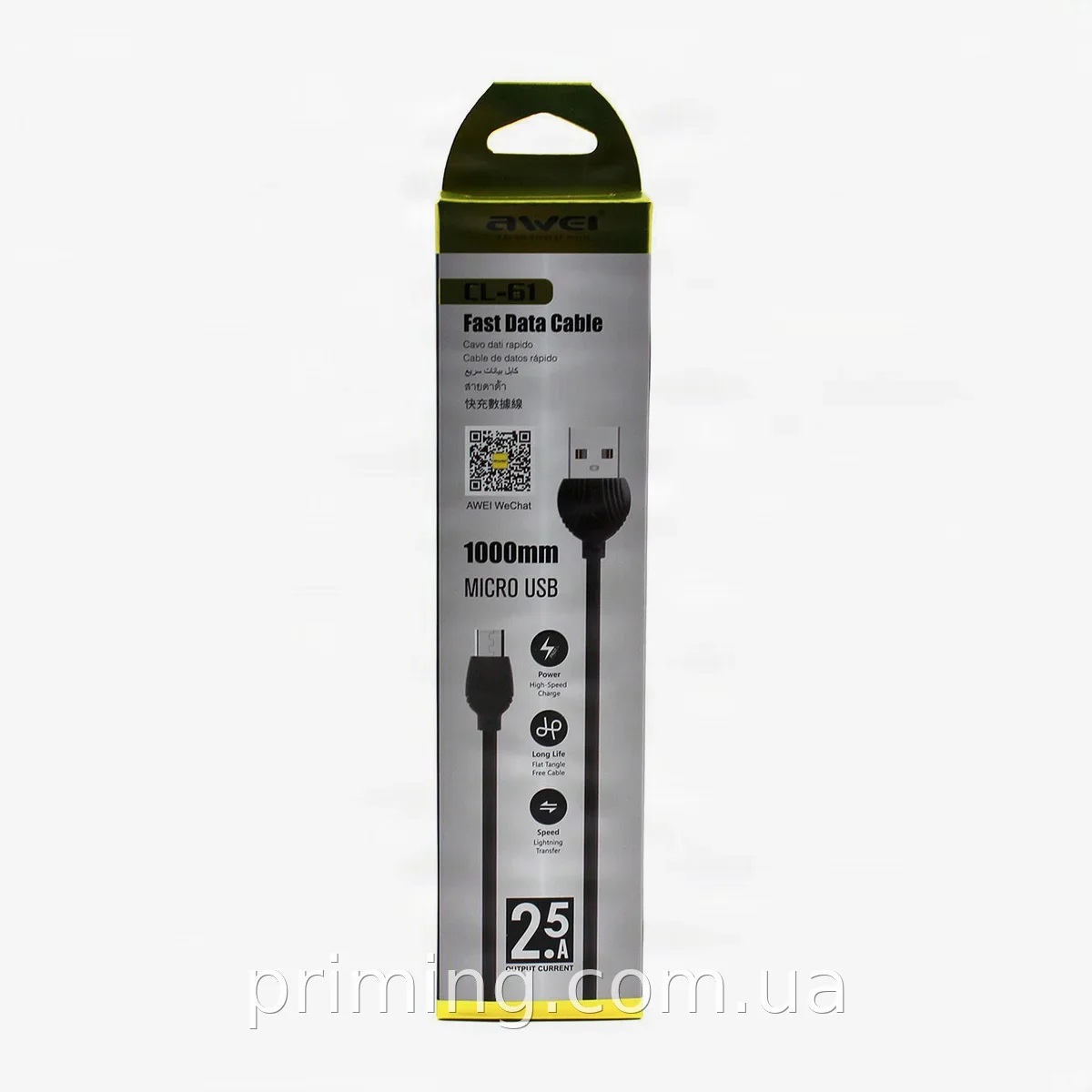 Кабель USB AWEI CL-61 Micro-USB 2.5А, 1 метр - надежный шнур для зарядки и синхронизации данных, черный