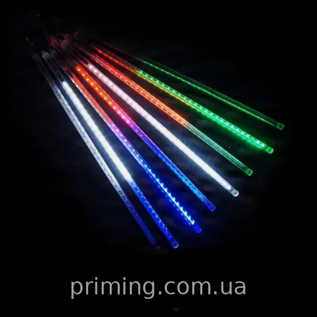 Гірлянда «таючі бурульки» RD-110 50 см RGB різнокольорова для вулиці та дому, довжина 500 см на білому дроті