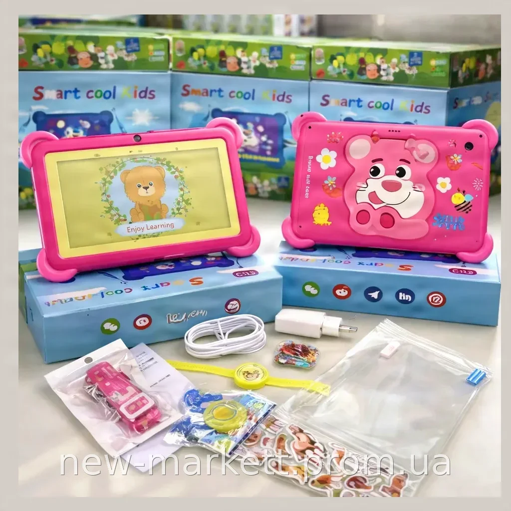 Детский планшет Smart Cool Kids C12 7 дюймов, Android, 8 ГБ ОЗУ и 256 ГБ ПЗУ, розовый - для игр и учебы