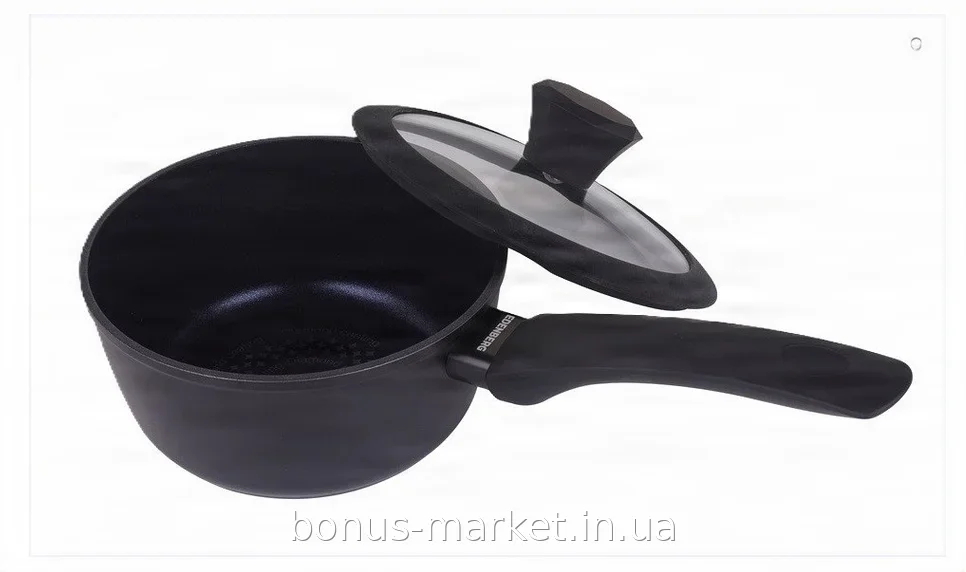 Ковш Edenberg EB-3481, 1.2 л, алмазное антипригарное покрытие, жаропрочная стеклянная крышка для всех плит
