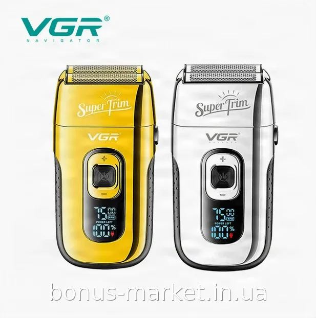 Електробритва-шейвер VGR V-332 Silver сіткова акумуляторна з тримером та LED-дисплеєм, 150 хв роботи