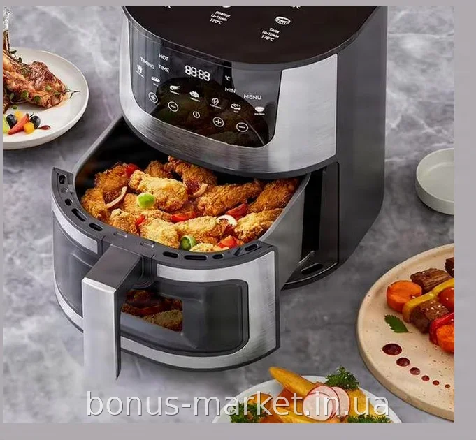 Аэрогриль-фритюрница DOMOTEC MS-3221 7л 3500 Вт безмасляная сенсорная с 7 программами приготовления, серебристая