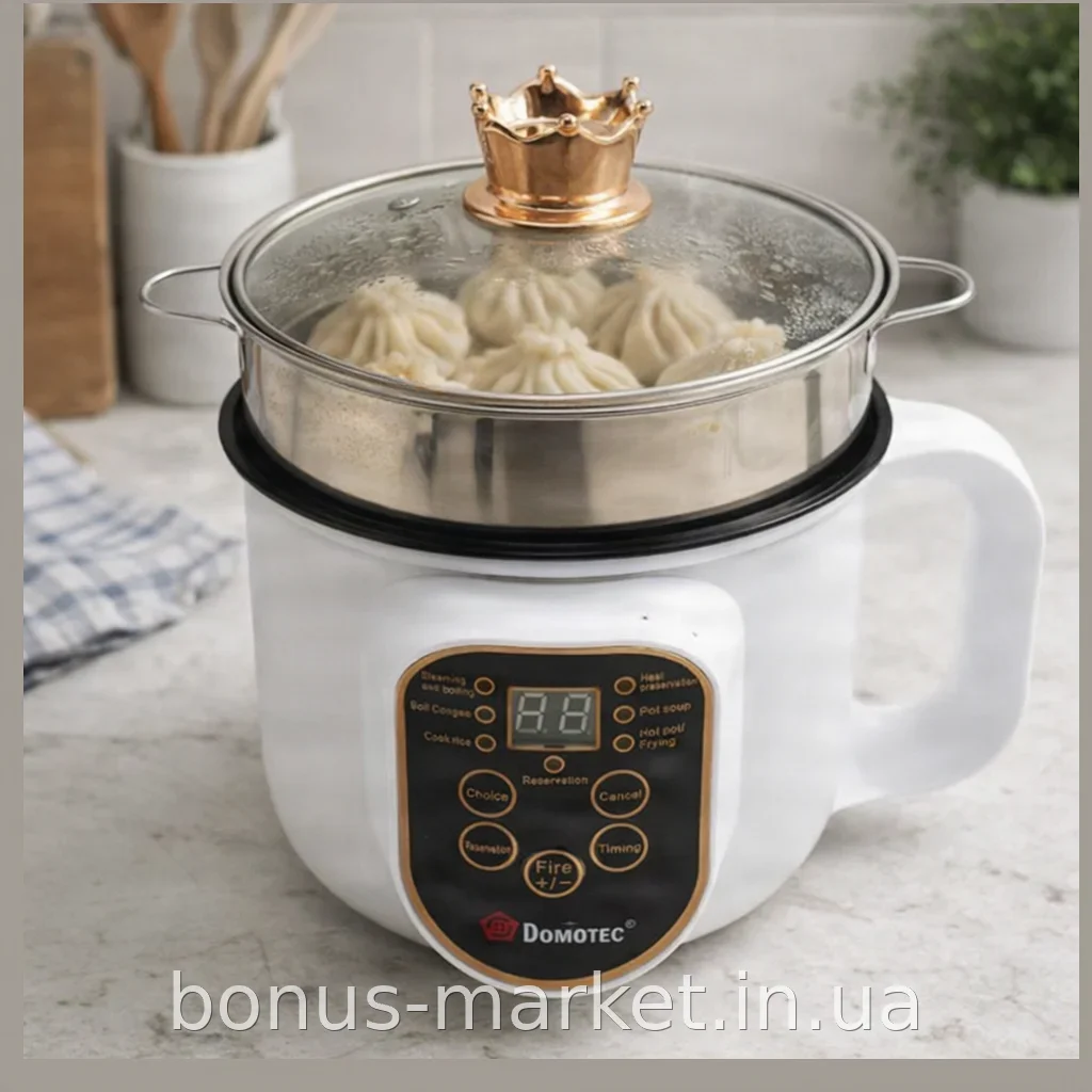 Электрическая мультиварка-пароварка Domotec MS-7729 1,8 л, 2000 Вт, антипригарное покрытие, таймер, дисплей