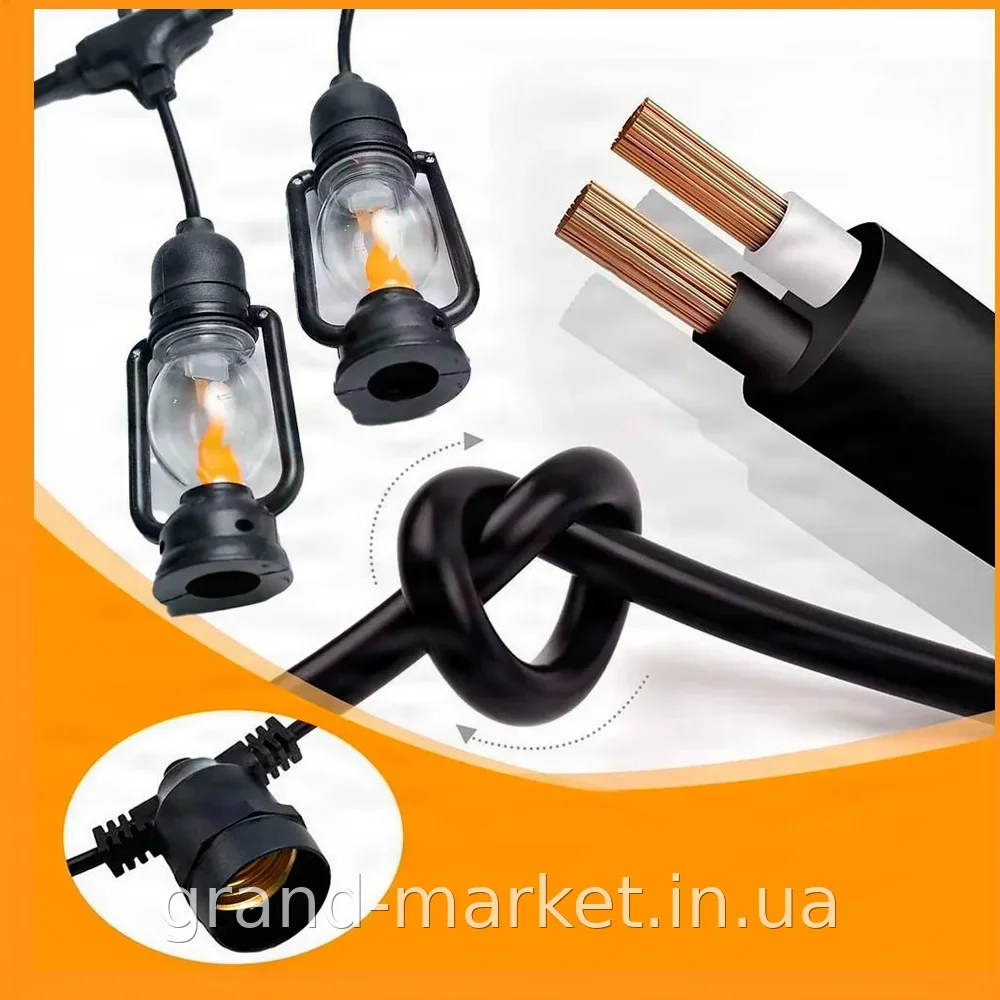 Вулична світлодіодна гірлянда SFK-50 з ефектом полум'я, 10 ламп E27, жовте світло 2700K, довжина 5 м, IP65