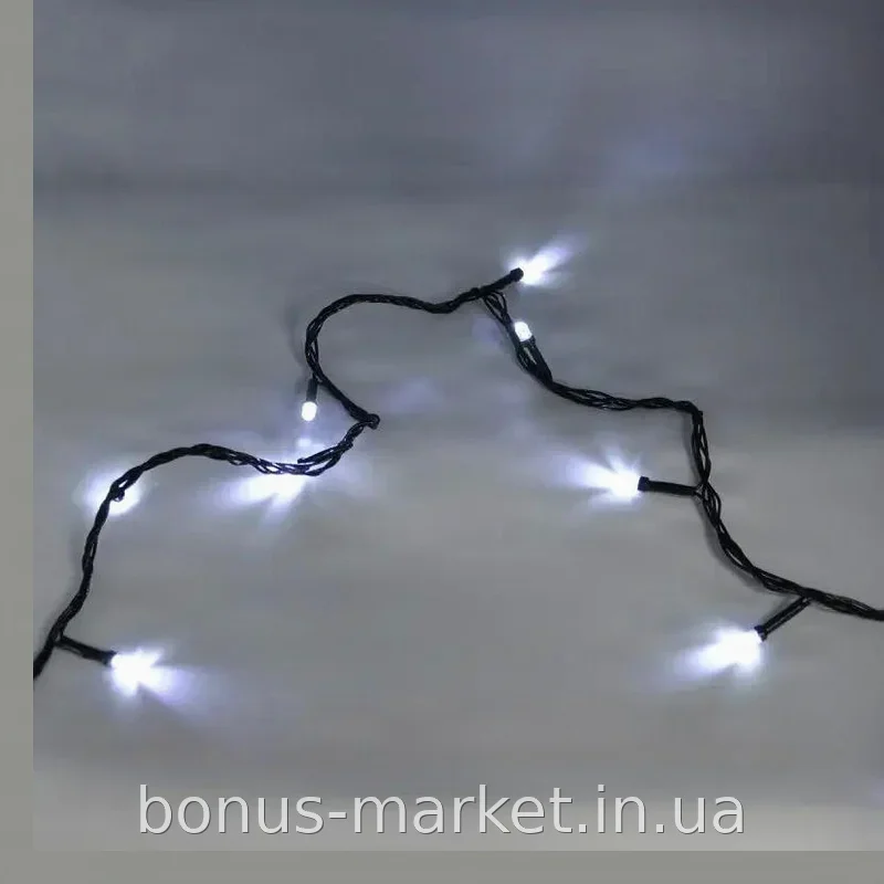 Гірлянда-нитка String-Lights 100W на 7 метрів, 100 світлодіодів SMD, біле світло, чорний провід, 8 режимів
