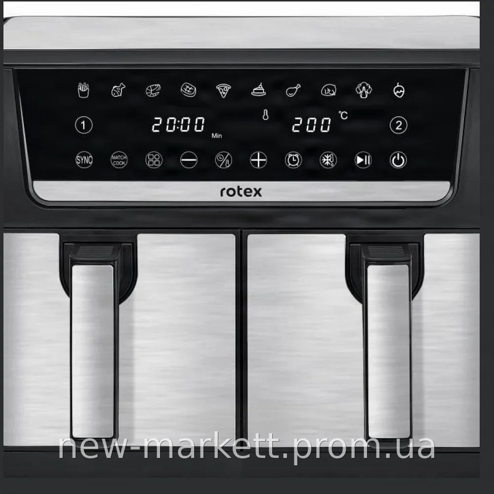 Мультипечь Rotex ROM1210-2XL MultiFry DUO 2800 Вт 12 л, 2 чаши для одновременного приготовления, 11 программ