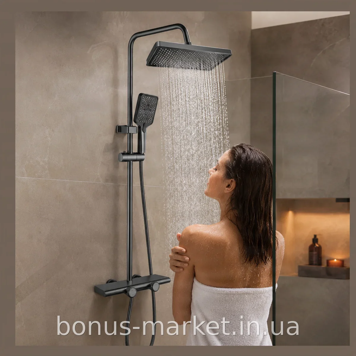 Душевая система со смесителем Faucet CR-25HT030, графитовая, тропический верхний и ручной душ, из металла