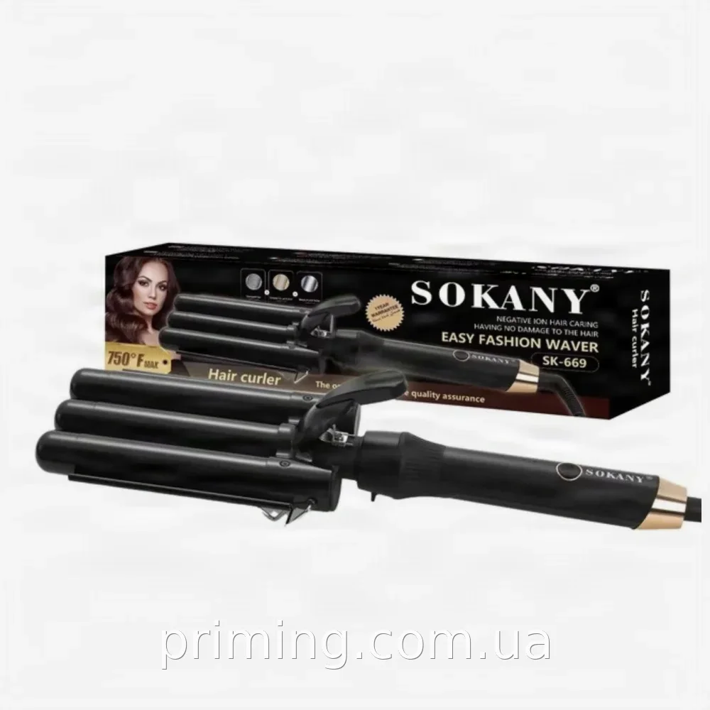 Тройная плойка для волос Sokany SK-669 - профессиональный стайлер для локонов и волн с керамическим покрытием