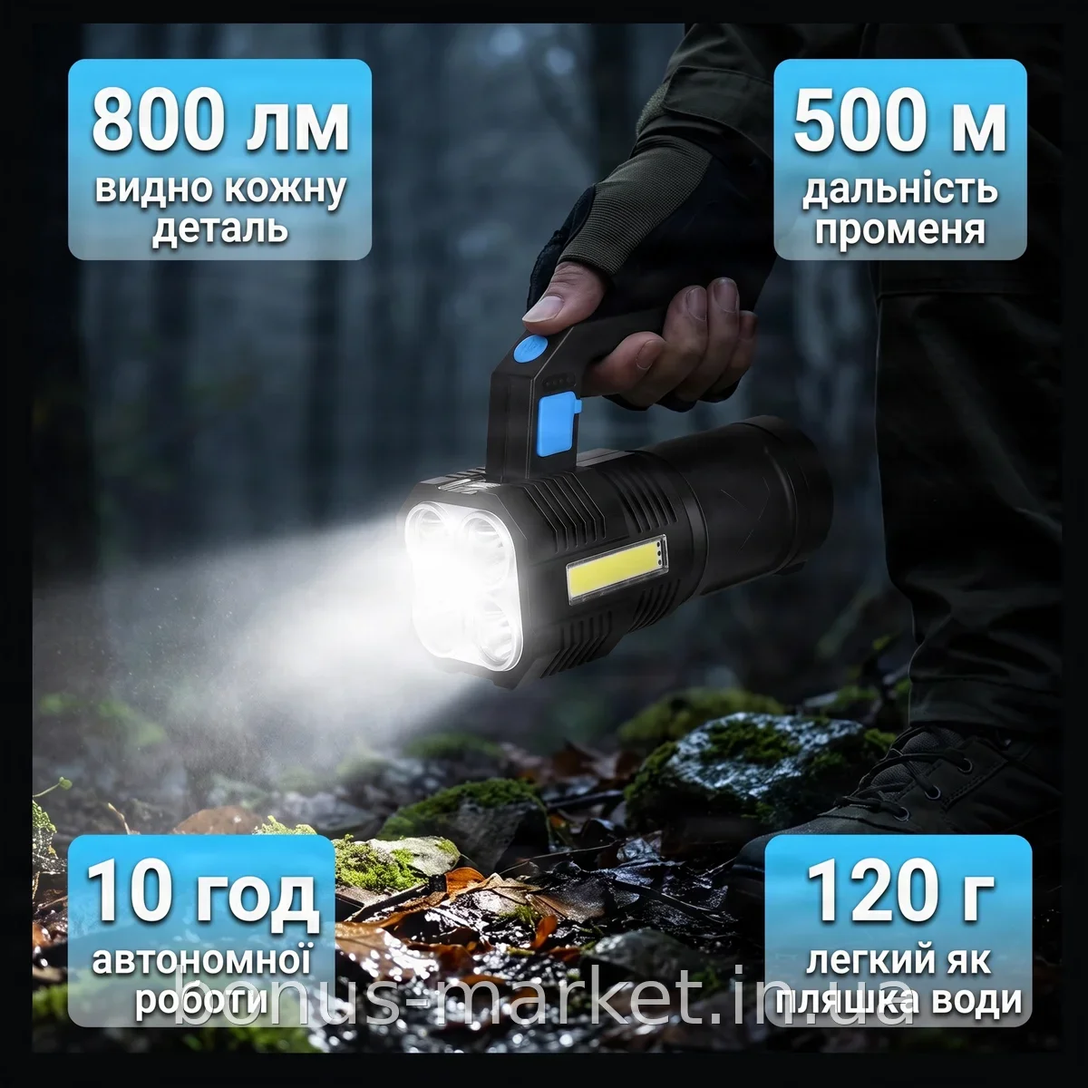 Ручной светодиодный аккумуляторный фонарь TORCH LF-S09, 800 лм, 500 м, водонепроницаемый, с USB-зарядкой