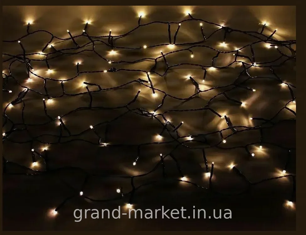 Світлодіодна гірлянда-нитка 18 м, 200 теплих LED, кімнатна на 220 В, чорний провід, динамічні режими, IP44