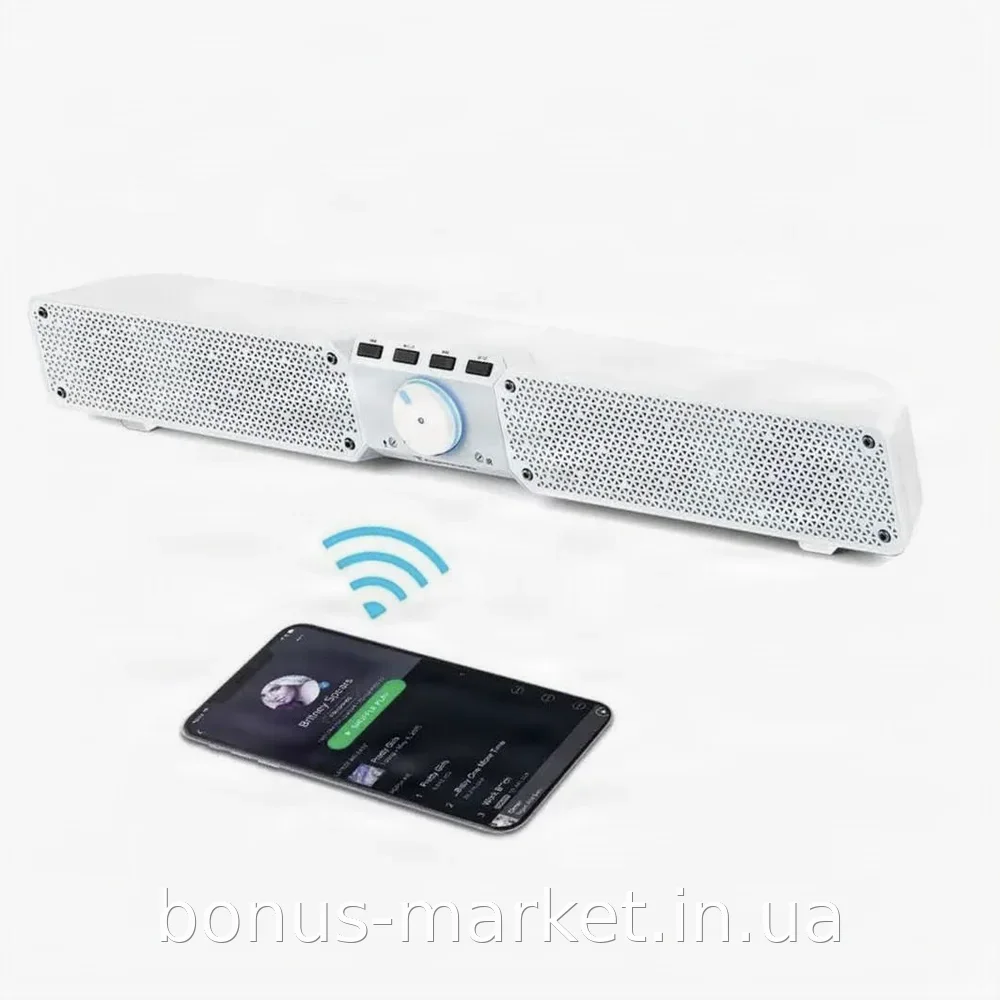 Портативная беспроводная Bluetooth-колонка SOUNDBAR Q10 белая, с пультом ДУ и мощным басом 90-18000 Гц