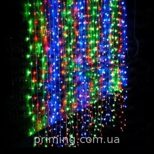 Світлодіодна новорічна гірлянда-штора Водоспад Мікс 240LED 2х2 м, вулична та кімнатна, 8 режимів, IP44