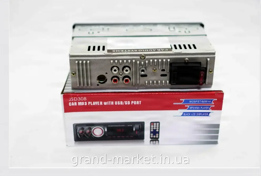 Автомагнітола MP3 JSD-308BT з Bluetooth, 4 канали, USB та SD-карта, 1 DIN, монохромний екран, вихід на сабвуфер