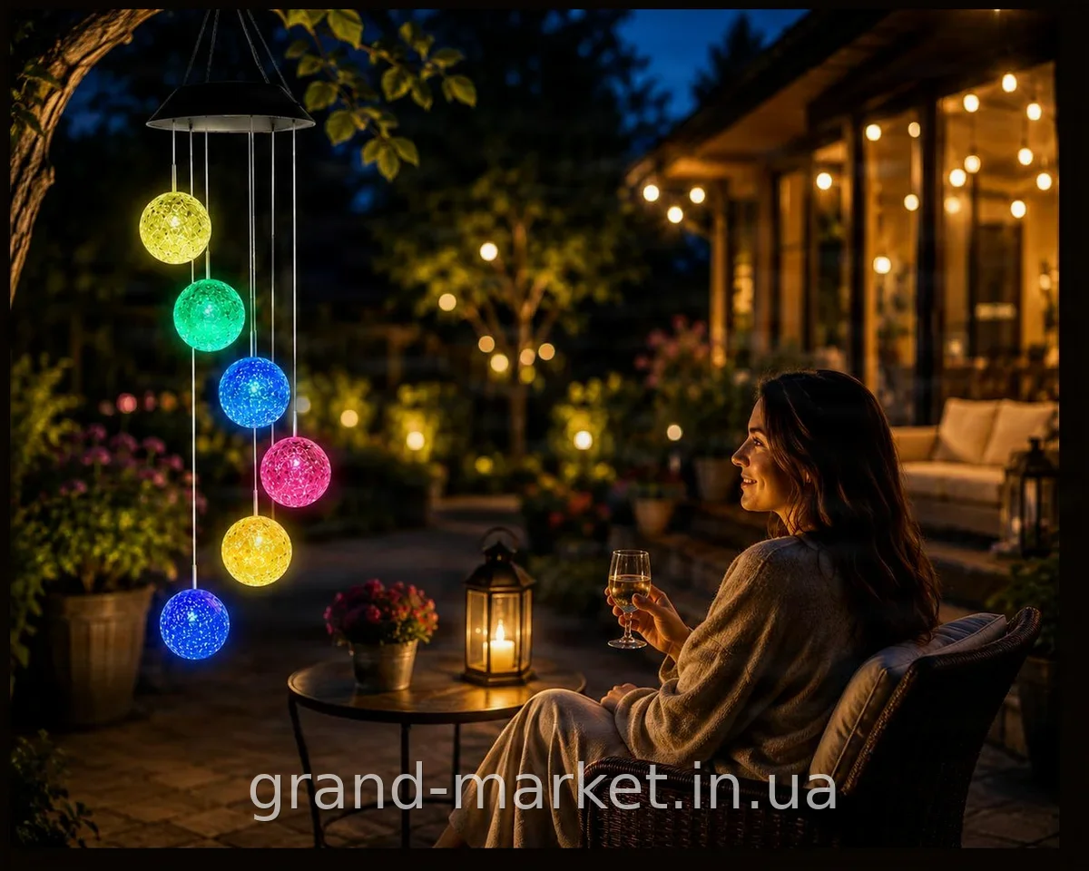 Садова підвісна лампа на сонячній батареї з 6 LED-кулями, декоративний світильник Арт-деко для вулиці