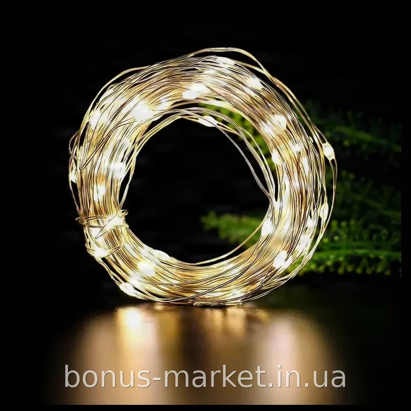Гирлянда Роса 60м 1800 LED, теплый белый свет, пульт ДУ и USB, динамические режимы для дома и улицы