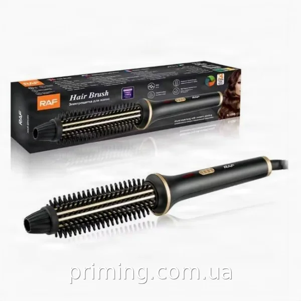 Электрическая щетка-стайлер для завивки волос 60 Вт Hair Straightener R.439B RAF, черная с золотым для дома