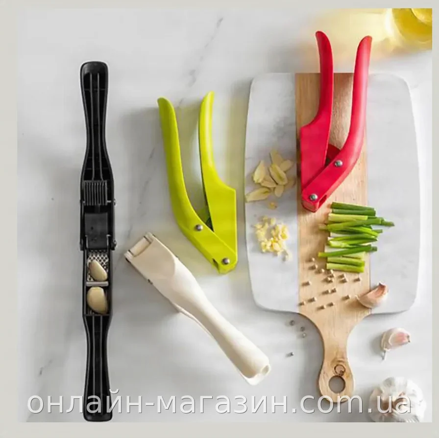 Ручной пресс для чеснока измельчитель 2 в 1 Garlic Slicer, зеленый пластик, слайсером и давка, для кухни