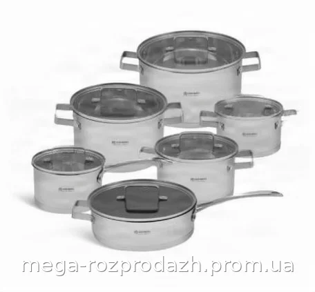 Набор кастрюль Edenberg EB-4067, 12 предметов, из нержавеющей стали со стеклянными крышками для всех плит
