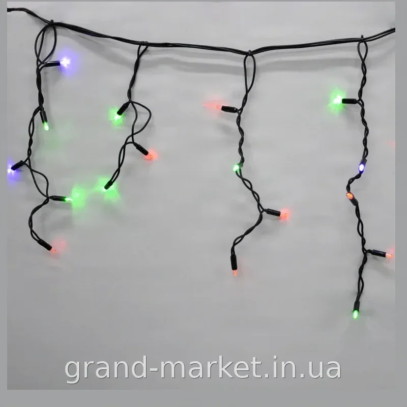 Вулична гірлянда-бахрома 5 м з LED-лампами 120 шт, різнокольорова, чорний провід, захист від дощу IP44
