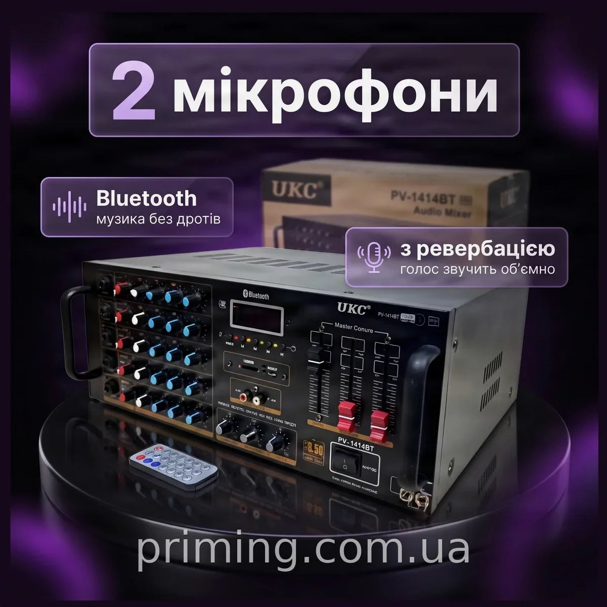 Підсилювач потужності звуку AMP 737BT бездротовий, чорний, для дому, радіо, караоке, 2 мікрофонних входи