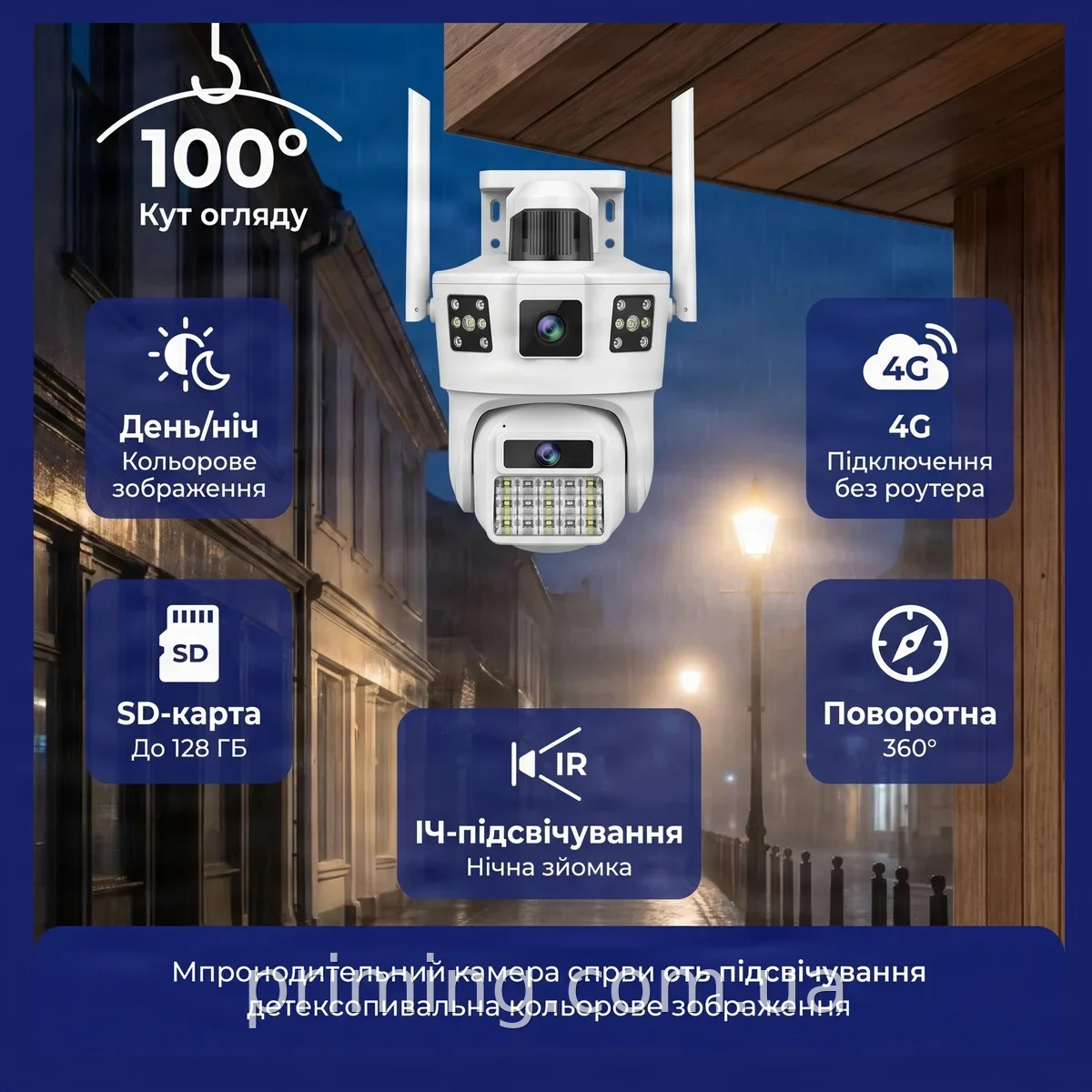 Дволінзова камера відеоспостереження 4G V380pro бездротова поворотна вулична з SD-картою та SD-слотом