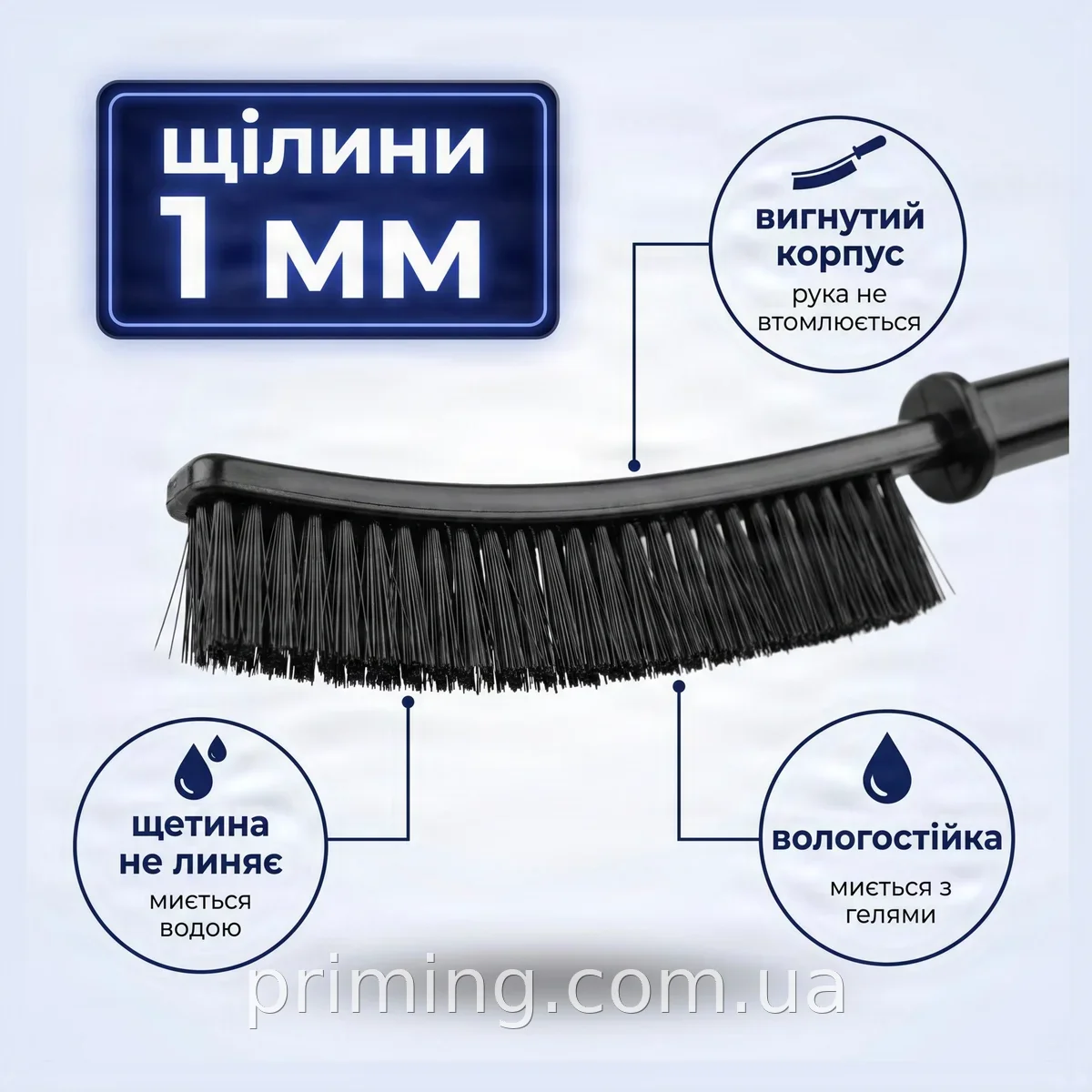 Вузька чорна тонка щітка для прибирання у важкодоступних місцях, модель AND-10, побутова, з полімерною щетиною